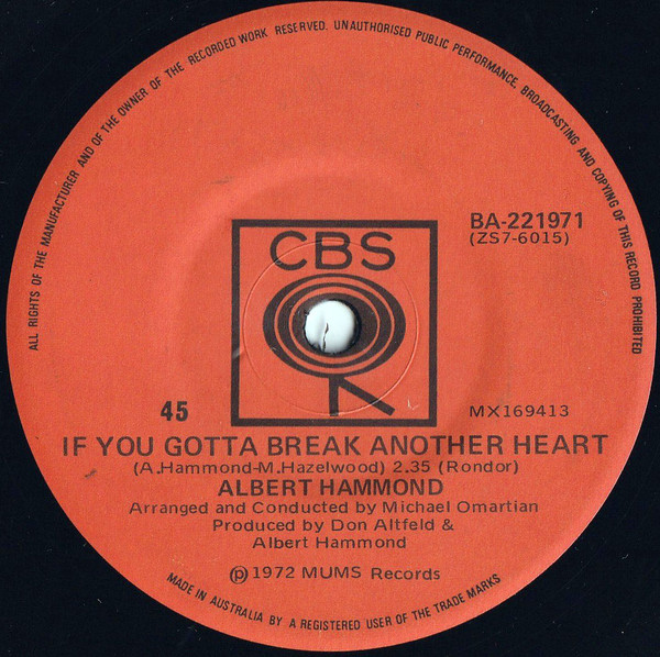 Accords et paroles If You Gotta Break Another Heart Albert Hammond