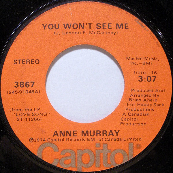 Accords et paroles You Won't See Me Anne Murray