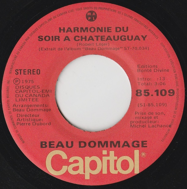 Accords et paroles Harmonie du soir à Châteauguay Beau Dommage