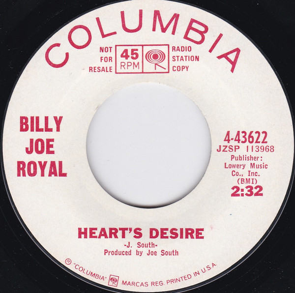 Accords et paroles Hearts Desire Billy Joe Royal