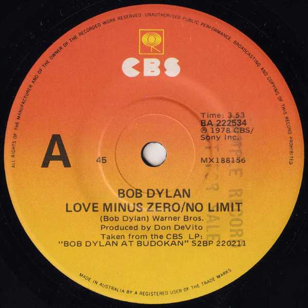 Accords et paroles Love Minus Zero, No Limit Bob Dylan