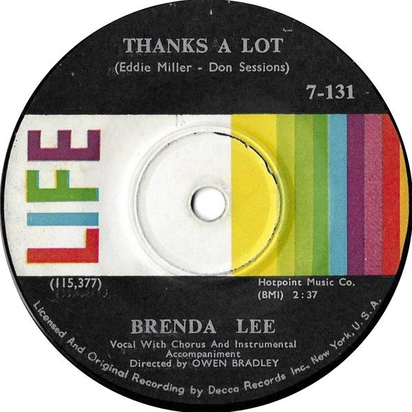 Accords et paroles Thanks A Lot Brenda Lee