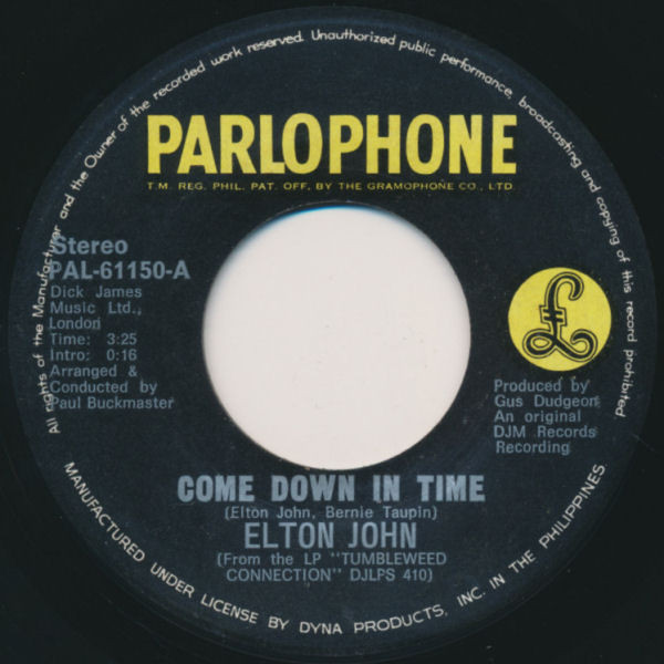Accords et paroles Come Down In Time Elton John