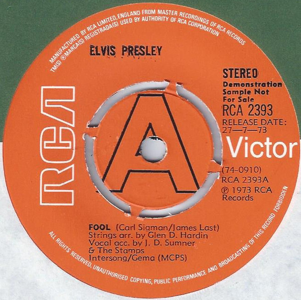 Accords et paroles Fool, Fool, Fool Elvis Presley