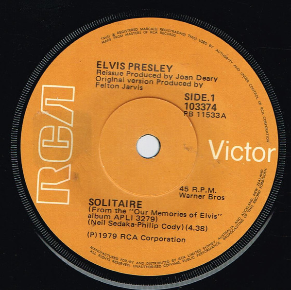 Accords et paroles Solitaire Elvis Presley