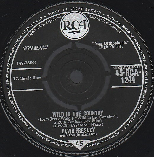 Accords et paroles Wild In The Country Elvis Presley