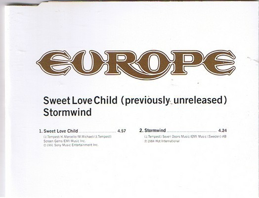 Accords et paroles Sweet Love Child Europe
