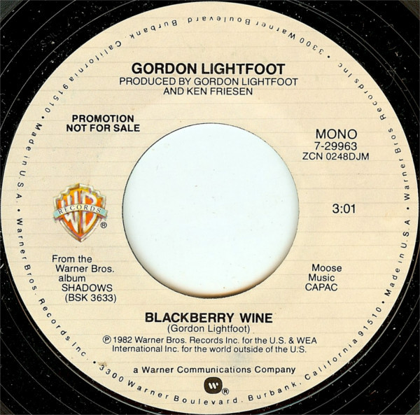 Accords et paroles Blackberry Wine Gordon Lightfoot