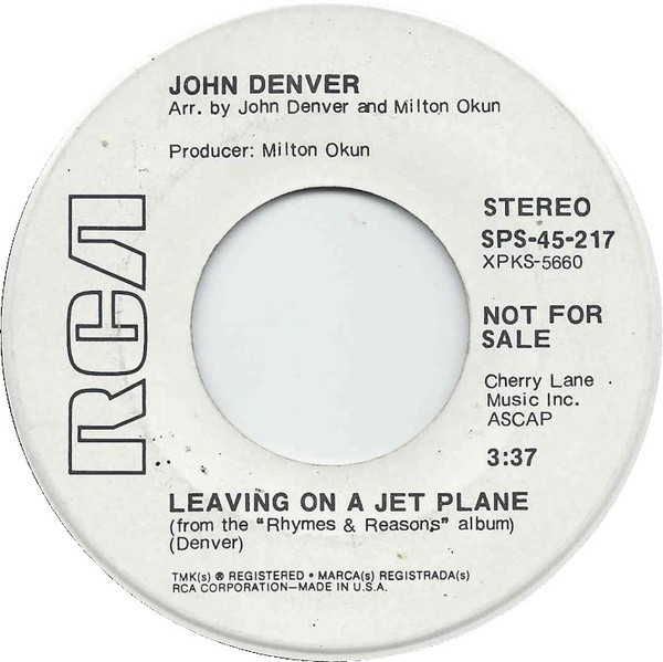Accords et paroles Leaving on a Jet Plane John Denver