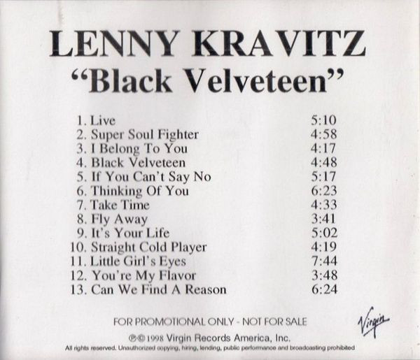 Accords et paroles Black Velveteen Lenny Kravitz