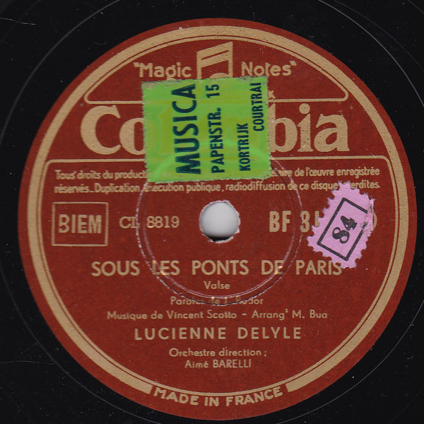 Accords et paroles Sous les ponts de Paris Lucienne Delyle