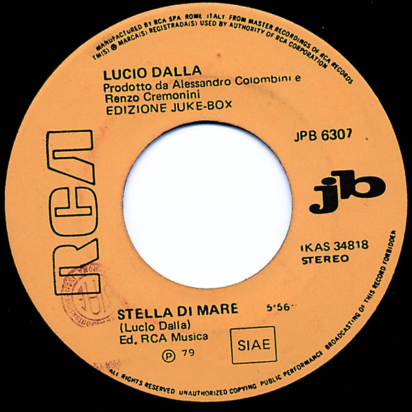 Accords et paroles Stella Di Mare Lucio Dalla