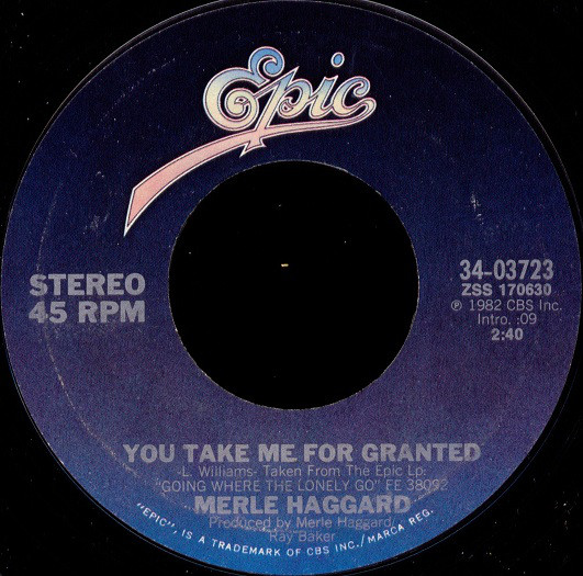 Accords et paroles You Take Me For Granted Merle Haggard