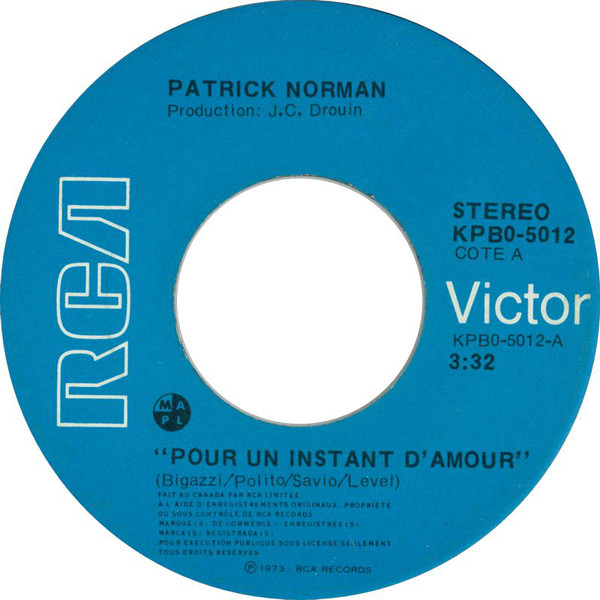 Accords et paroles Pour un instant d'amour Patrick Norman