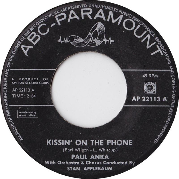 Accords et paroles kissin on the phone Paul Anka