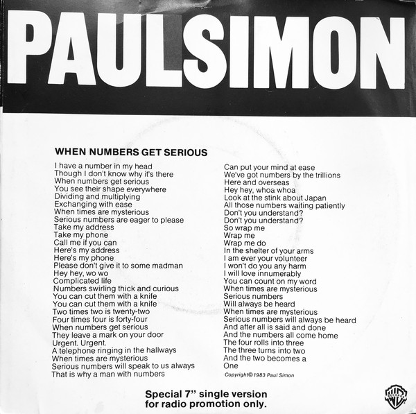 Accords et paroles When Numbers Get Serious Paul Simon