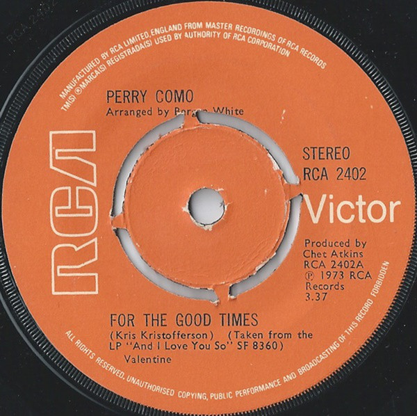 Accords et paroles For The Good Times Perry Como