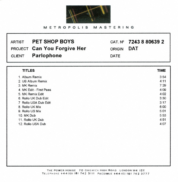 Accords et paroles Can You Forgive Her Pet Shop Boys