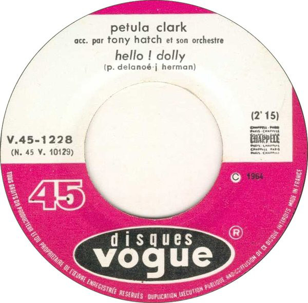 Accords et paroles Hello Dolly Petula Clark