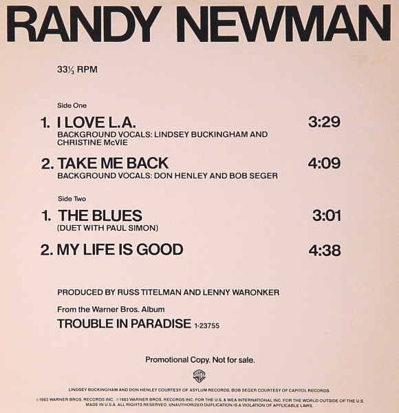 Accords et paroles Take Me Back Randy Newman