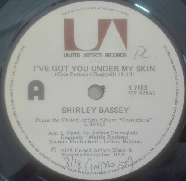 Accords et paroles I've Got You Under My Skin Shirley Bassey