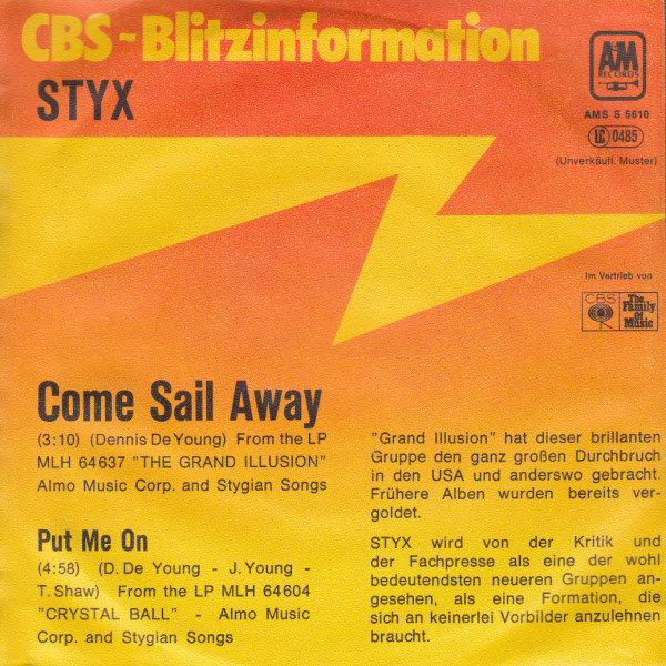 Accords et paroles Come Sail Away Styx