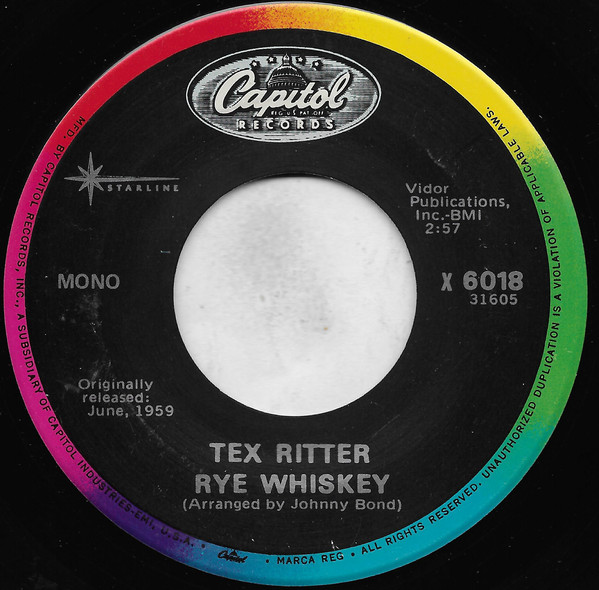 Accords et paroles Rye Whiskey Tex Ritter