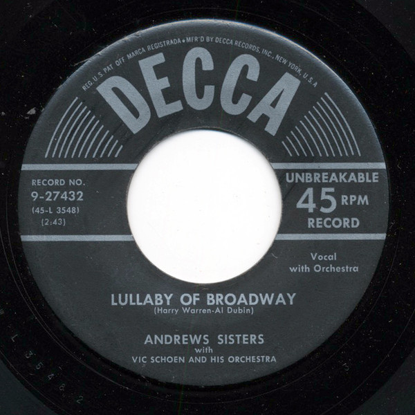 Accords et paroles Lullaby Of Broadway The Andrews Sisters