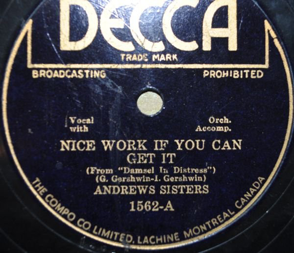 Accords et paroles Nice Work If You Can Get It The Andrews Sisters