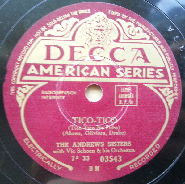 Accords et paroles Tico-tico The Andrews Sisters