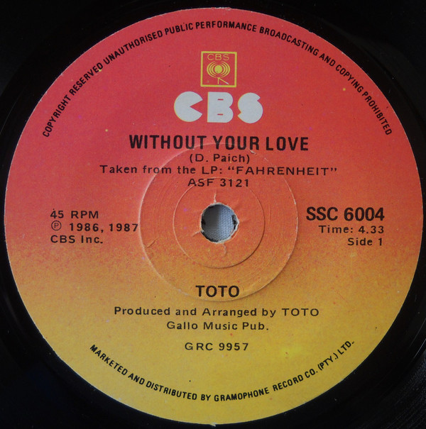 Accords et paroles Without Your Love Toto